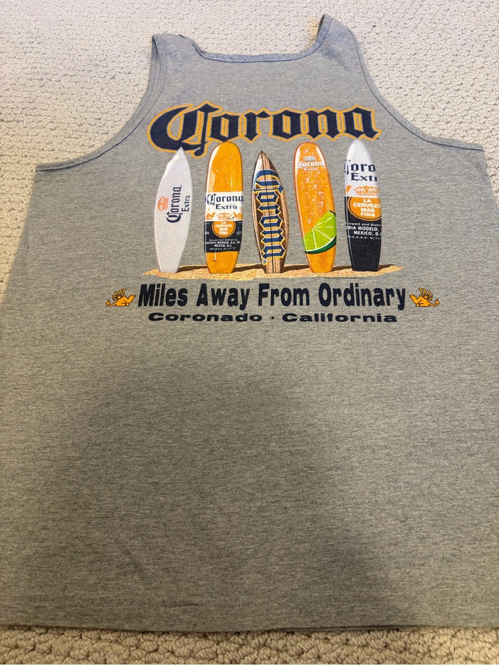 Corona Gray Tank Top with Surfboard Graphic
